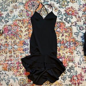 Elegant Black High-Low Halter Dress